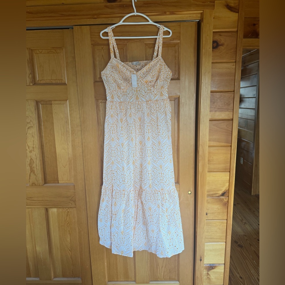 LOFT White and Yellow Printed Maxi Sundress